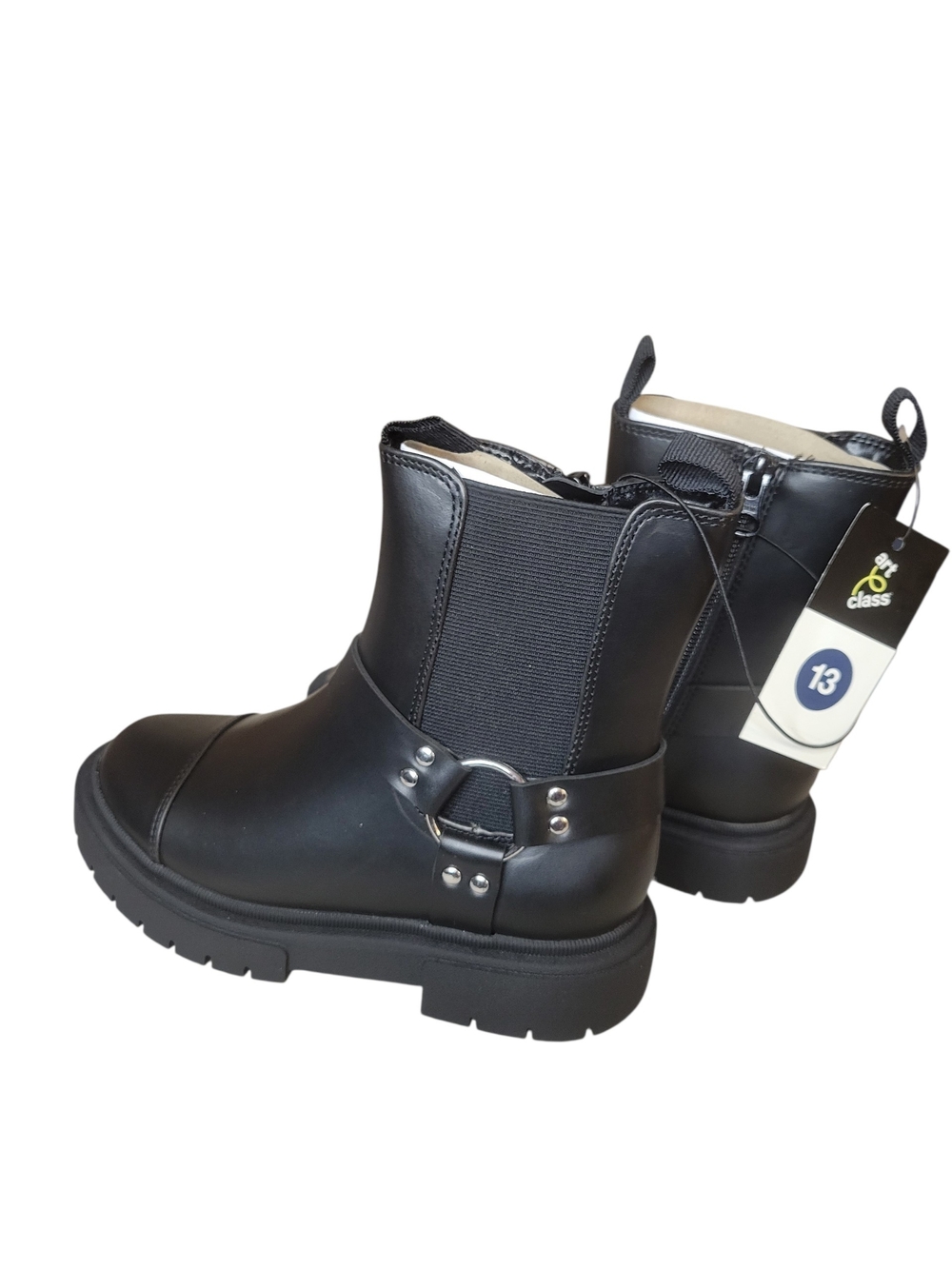 Kids Art Class Black Faux Leather Zip Chelsea Boots with Harness Detail